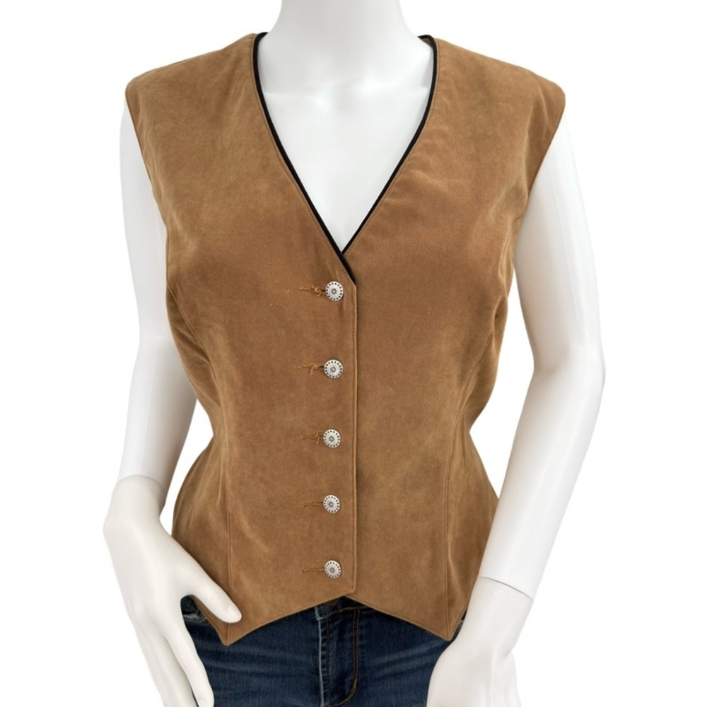 DESERT WEST Medium Vest Brown Faux Suede Western Boho Vintage Waistcoat Tie Back